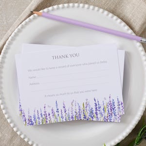 Cartes de présence aux funérailles lavande - Commémoration, commémoration, célébration de la vie
