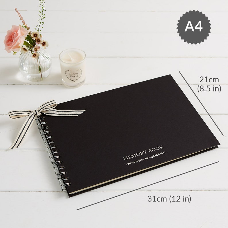 Large A4 Luxury Black Memory Book & 2 Signs Set Perfect for Funeral Condolence Book, Celebration of Life, Remembrance, Memorial image 7