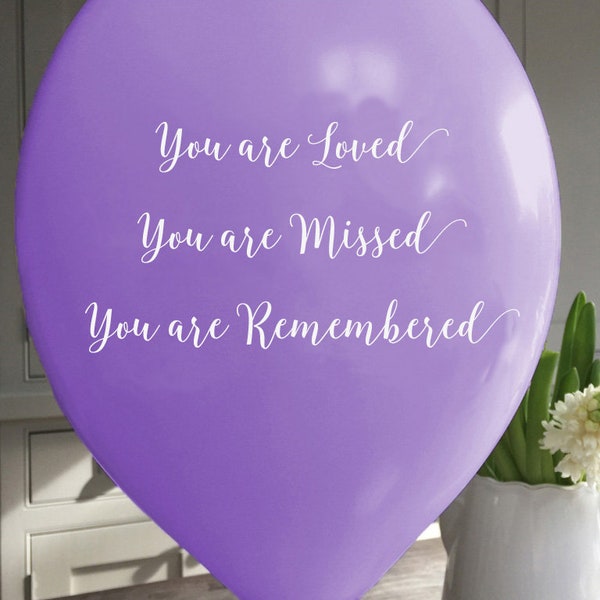 25 Biodegradable Purple 'You are Loved, Missed, Remembered' Funeral Remembrance Balloons. Celebration of Life, Memorial, Anniversary.