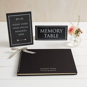Large A4 Luxury Black Memory Book & 2 Signs Set Perfect for Funeral Condolence Book, Celebration of Life, Remembrance, Memorial image 1