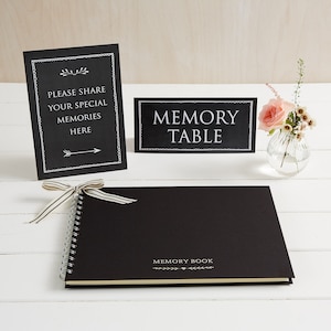 A4 Black Memory Book & 2 Signs Set - Perfect for Funeral Condolence Book, Celebration of Life, Remembrance, Memorial