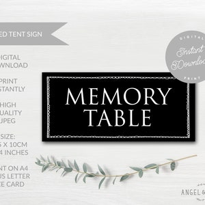 INSTANT DOWNLOAD Printable Black &#39;Memory Table&#39; Sign - For Funeral, Celebration of Life, Condolence Book