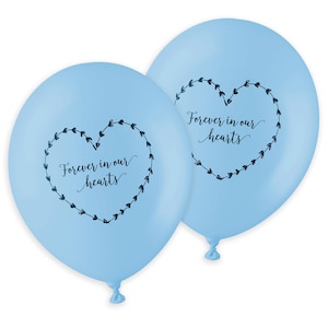 Blue &#39;Forever In Our Hearts&#39; Funeral Balloons. Biodegradable, Plastic Free. Celebration of Life, Memorial, Remembrance