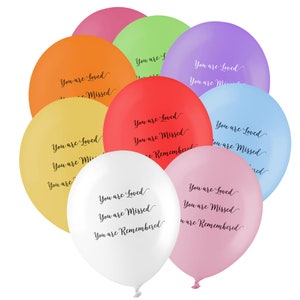 Palloncini funebri arcobaleno "Sei amato, mancato, ricordato" - Biodegradabili, celebrazione della vita, ricordo, commemorazione