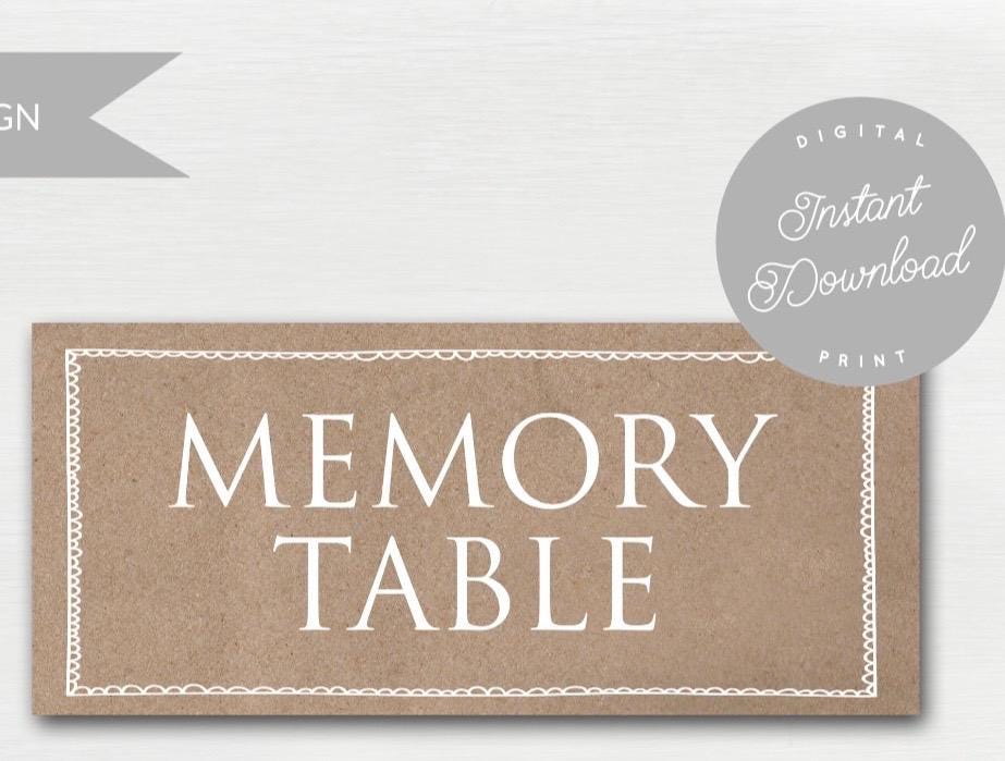 Memory Table Sign Printable DIGITAL DOWNLOAD Printable Kraft 'memory Table' Sign - for Funeral ...