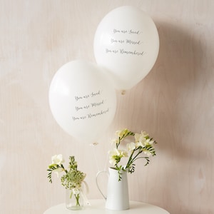 25 White 'You are Loved, Missed, Remembered' Funeral Remembrance Balloons. Biodegradable, Celebration of Life, Memorial image 2