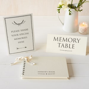 A5 Ivory Funeral Memory Book & 2 Signs - for Memory Table, Condolence Book, Celebration of Life, Memorial