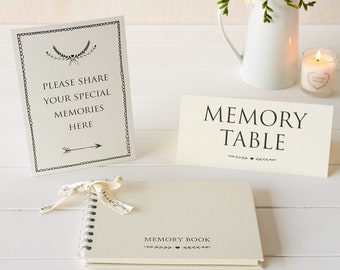 A5 Ivory Funeral Memory Book & 2 Signs - for Memory Table, Condolence Book, Celebration of Life, Memorial