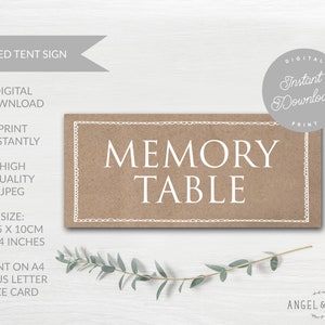 INSTANT DOWNLOAD Printable Kraft &#39;Memory Table&#39; Sign - For Funeral, Celebration of Life, Condolence Book