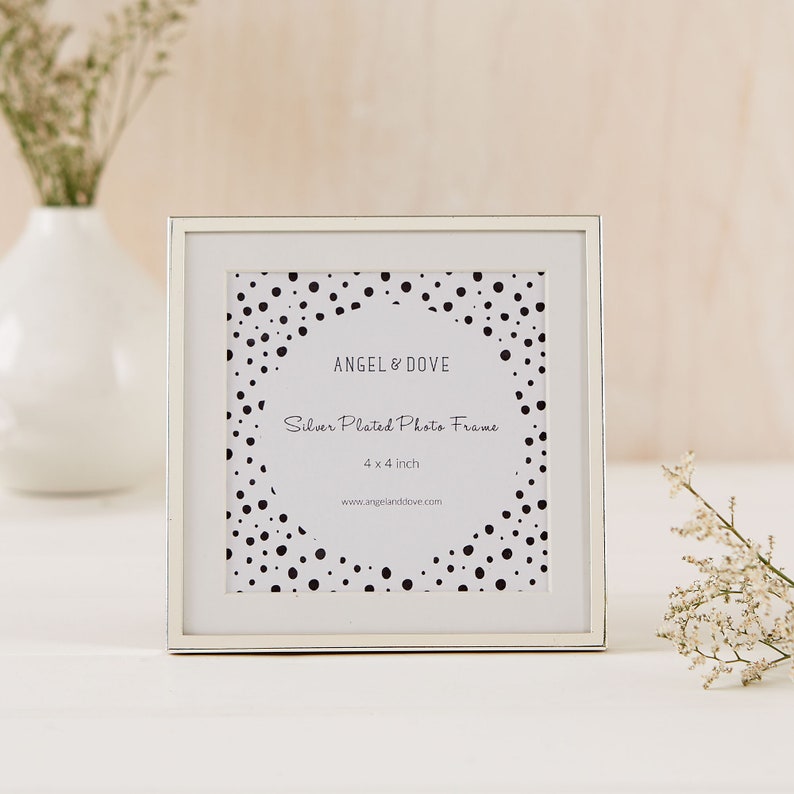 Small Silver Plated 4x4 10x10cm Photo Frame with Ivory Mount