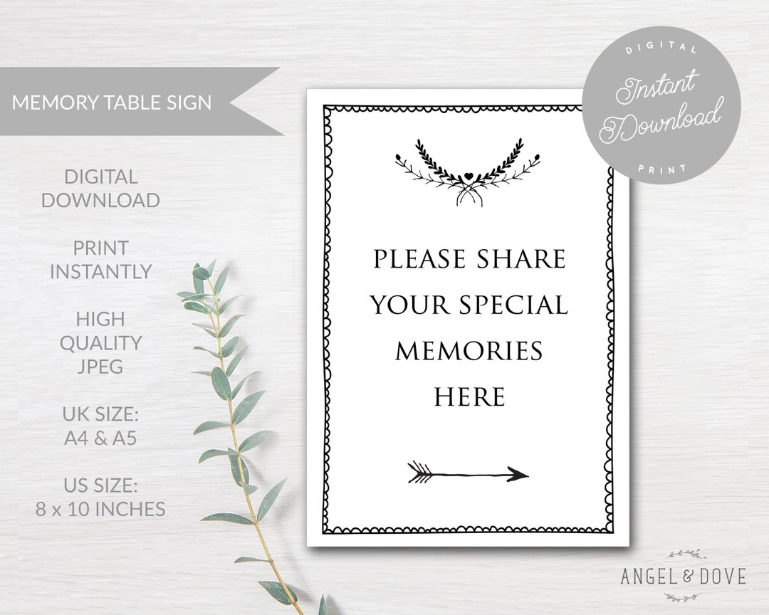 Memory Table Sign Printable Memory Table Sign – Share Your Special Memories Printable (digital ...