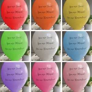 25 Biodegradable Rainbow Mix 'You are Loved, Missed, Remembered' Funeral Remembrance Balloons. Celebration of Life, Memorial