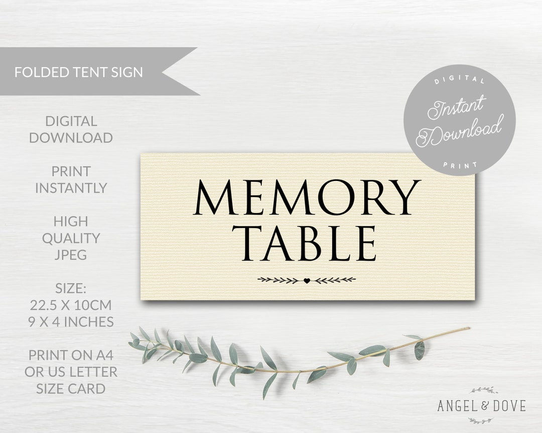 INSTANT DOWNLOAD Printable Ivory 'memory Table' Sign - for Funeral, Celebration of Life ...