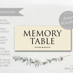 INSTANT DOWNLOAD Printable Ivory &#39;Memory Table&#39; Sign - For Funeral, Celebration of Life, Condolence Book