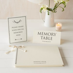 Livre de souvenirs funéraires A4 ivoire et 2 plaques - parfait pour le livre de condoléances, une célébration de la vie, un souvenir, un monument commémoratif
