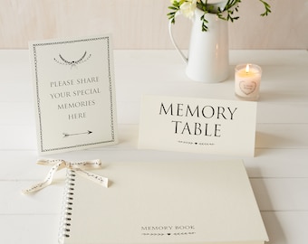 Large A4 Luxury Ivory Memory Book & 2 Signs Set - Perfect for Funeral Condolence Book, Celebration of Life, Remembrance, Memorial