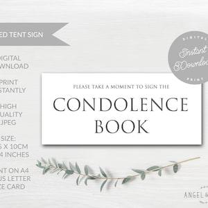 INSTANT DOWNLOAD Printable White &#39;Condolence Book&#39; Sign - For Funeral, Celebration of Life, Condolence Book
