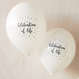 25 White 'Celebration of Life' Funeral Remembrance Balloons. 100% Biodegradable. Memorial, Anniversary, Condolence