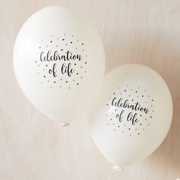 25 White 'Celebration of Life' Funeral Remembrance Balloons. 100% Biodegradable. Memorial, Anniversary, Condolence