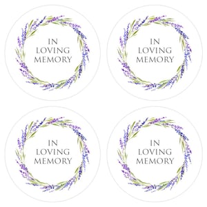 35 stickers lavande « In Loving Memory » - Cadeaux funéraires, fleurs, cadeaux de sympathie