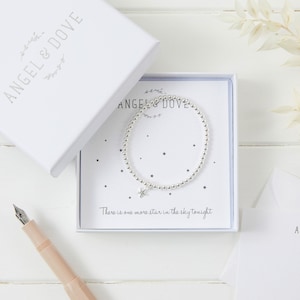 Bracelet « Une étoile de plus » en plaqué argent avec sac cadeau de luxe et carte - Cadeau de condoléances, funérailles, commémoratif