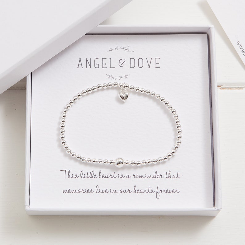 Silver Heart 'Memories' Bracelet with Luxury Gift Bag & Card Sympathy, Funeral, Memorial Condolence Gift image 2