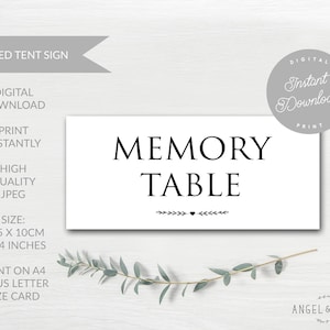 DOWNLOAD IMMEDIATO Cartello bianco stampabile "Memory Table" - Per funerali, celebrazione della vita, libro delle condoglianze