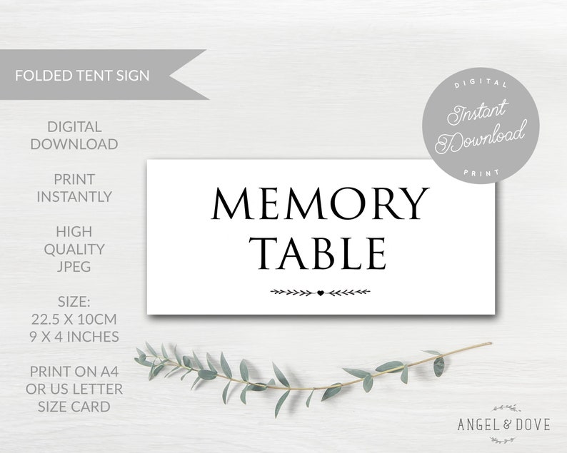 Memory Table Sign Printable DIGITAL DOWNLOAD Printable White 'memory Table' Sign - for Funeral ...