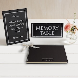 Medium A5 Luxury Black Memory Book & 2 Signs Set - Perfect for Funeral Condolence Book, Celebration of Life, Remembrance, Memorial