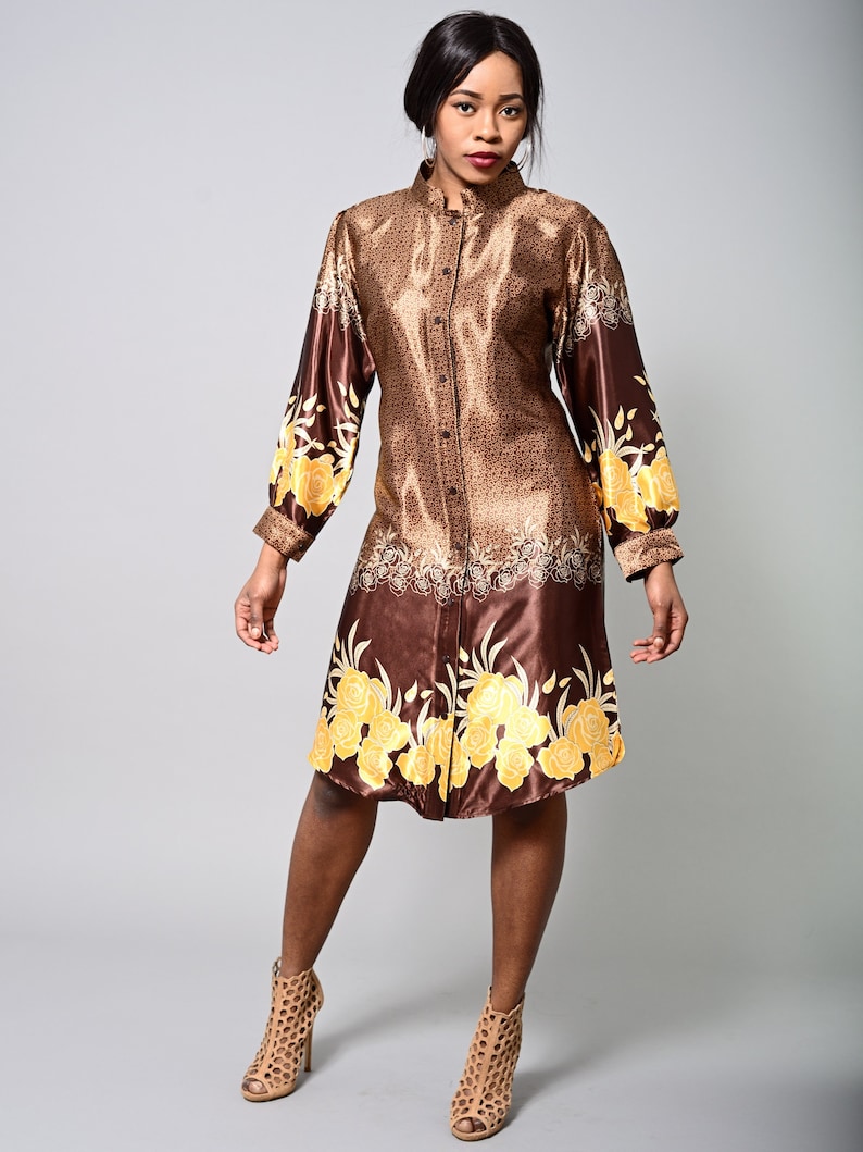 yellow satin shirt dress