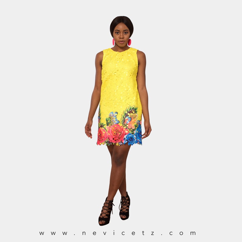 yellow lace dress short