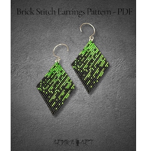 Digital Rain - Brick Stitch Earrings Pattern - PDF pattern, Miyuki Beads