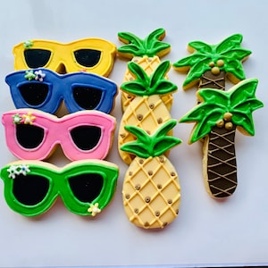 Tropical Summer Sugar Cookies, Beach Cookies - Luau Party, Beach Birthday, Poolside Treats. Summer vacation, Hawaii theme sugar cookies