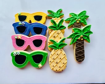 Tropical Summer Sugar Cookies, Beach Cookies - Luau Party, Beach Birthday, Poolside Treats. Summer vacation, Hawaii theme sugar cookies