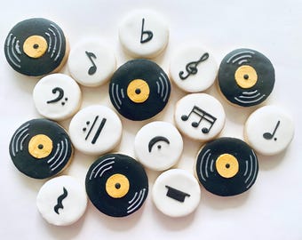 Music Forever Mini Music Notes and Vinyl Record Sugar Cookies. Music Event, Rehersal, Concert, Birthday. Cookies for Musicians,Music Lovers.