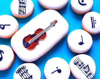 Violin With Music Notes Sugar Cookies for Orchestra, Band celebrations, Concert Cookies, Rehersal Cookies, Gift for Teachers, Birthday gift.