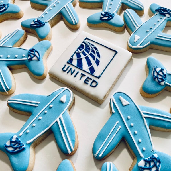 UNITED Airline Sugar Cookies, Aviation, Pilot Gift, Baby Shower Airplane, Travel Birthday Parties, Pilot Parties, Aviators, Airshow.