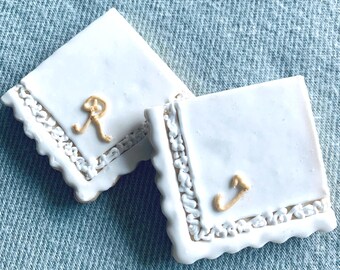 Vintage, Romantic Wedding Handkerchiefs Sugar Cookies. Elegant, Lace and Monogram Decorated Handkerchiefs.