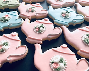 Pastel Vintage Tea Can Cookies, Tea Party Cookies, Tea Can Cookies, Birthday Cookies, Party Favor.