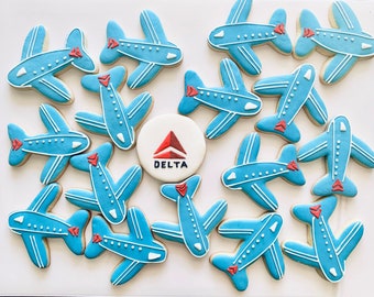 DELTA Airplane Sugar Cookies, Pilot Gift, Baby Shower, Airplane, Travel Birthday Parties, Sugar Cookies for Pilot Parties and Aviators.