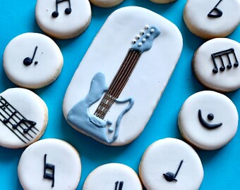 Guitar Sugar Cookies, Electric Guitar, Acoustic guitar cookies,  Band music instrument cookies , Concert, Rehersal cookies