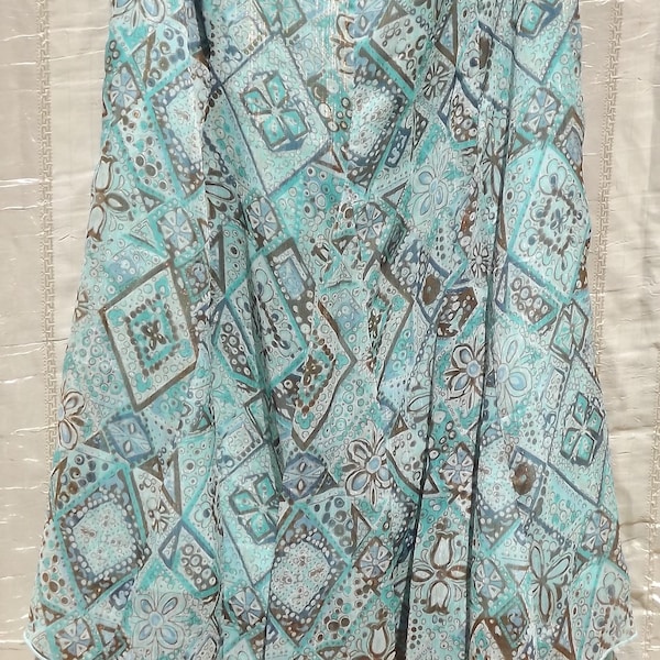 Aqua Summer Drop Waist Skirt Dress Barn Flowing Handkerchief Hem Fully Lined Bohemian Gypsy Boho Green Turquoise Brown Garden Party