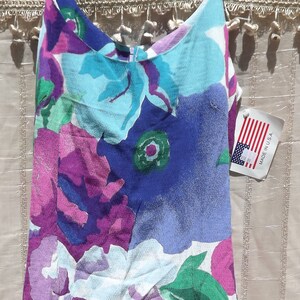 Bright & Colorful SUZZI Casual Summer Dress Shift Beach Cover-Up Medium Resort Wear Vacation Party Made in USA Above Knee Watercolor