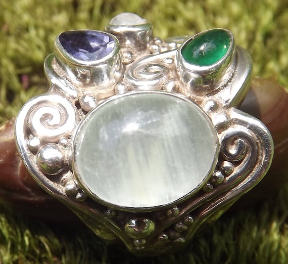 Sajen 925 Sterling Silver Multi Semi Precious Stone Statement Ring Moonstone Amethyst Offerings Boho Bohemian Wicca Gypsy 5.5 Etsy