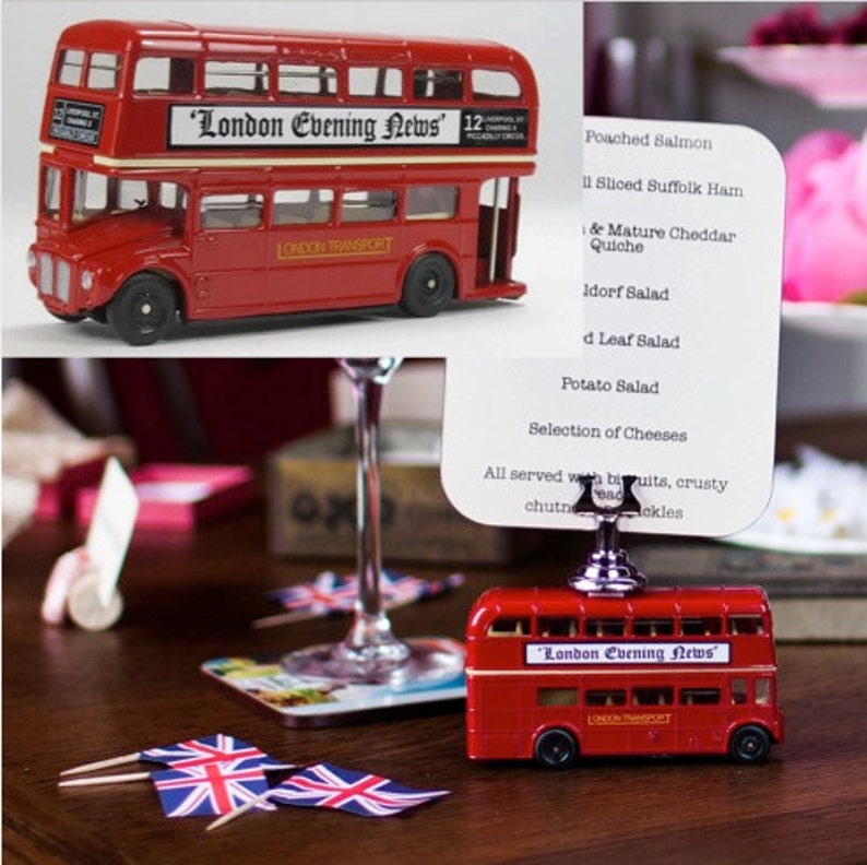 Victory Vintage Wedding Table Menu Holder London Bus Red ...