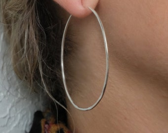 Silver Hoops, Large Hoops, Light Silver Hoop Earrings, Light 2 Inch Hoops, sterling silver hoop earrings, Infinity Hoops, hammered texture