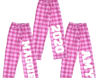 Personalized Pink Bubblegum Pajama Pants - Customize your Text for Back to School, College, Dorm, Graduation, Mother Daughter time (GUM)
