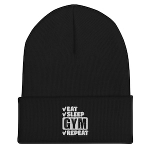 Eat, Sleep, GYM, Repeat Embroidered Cuffed Beanie