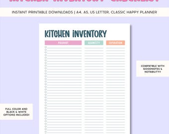 Kitchen Inventory Printable: Pantry, Fridge, Freezer Tracker (Digital Download)