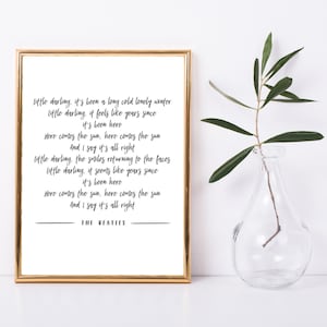 DIGITAL DOWNLOAD- Here Comes the Sun, Here Comes the Sun Lyrics, The Beatles Lyrics, Music Art, The Beatles, Music Prints, Song Lyrics Art